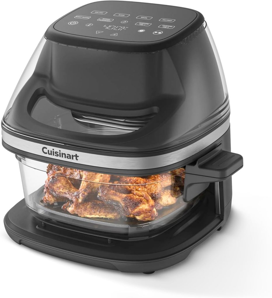 Cuisinart ClearView glass airfryer with chicken wings inside