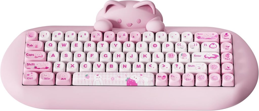 Cute pink budget mechanical keyboard featuring a unique cat design and aesthetics
